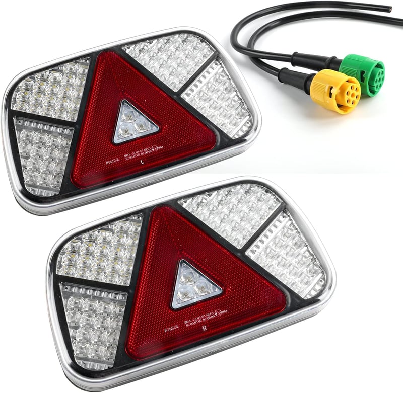 AOHEWEI Vízálló Hátsó Lámpa Szett 12V/24V - Irányjelző, Féklámpa, Tolatólámpa, Ködlámpa - 2db 30cm Kábellel Utánfutóhoz, Lakókocsihoz, Teher