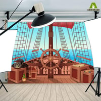 Fundal foto tematică corabie de pirați Aoihrraan 3,5 x 2,5 m pentru petrecerea aniversară a băieților, decor cu barcă cu pânze pe mare albastră pentru copii 4