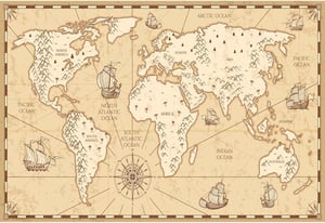 Aoihrraan vintage pozadina s motivom karte s blagom za fotografiranje, tema pirati - 3,5x2,5 m