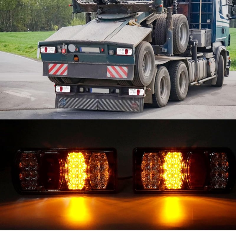 AOJO 13 pólusú LED utánfutó hátsó lámpa szett 5 m kábellel 12V 24V 7 funkció vízálló E jóváhagyott