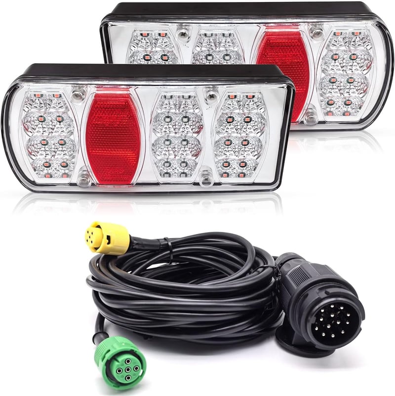 AOJO 13 pólusú LED utánfutó hátsó lámpa szett 5 m kábellel 12V 24V 7 funkció vízálló E jóváhagyott