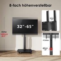 AOKCOS Görgős TV Állvány 32-65 Colos Tévéhez, Magasságállítható, Forgatható, 40 kg Terhelhetőség, Fekete 2