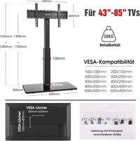 AOKCOS TV állvány 43-75 colos tévéhez, dönthető, forgó, magasságállítható, 1,6 m 6