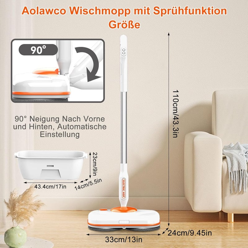Aolawco Vezeték Nélküli Elektromos Felmosó - Padlótisztító és Polírozó Gép LED Világítással, 750ml Tartállyal és Permetező Funkcióval