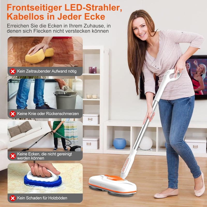 Aolawco Vezeték Nélküli Elektromos Felmosó - Padlótisztító és Polírozó Gép LED Világítással, 750ml Tartállyal és Permetező Funkcióval