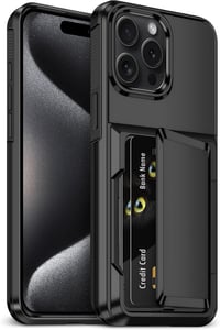 Aolcev iPhone 15 Pro Max kártyatartós tok (max. 4 kártya) kétréteges PC+TPU - fekete 1