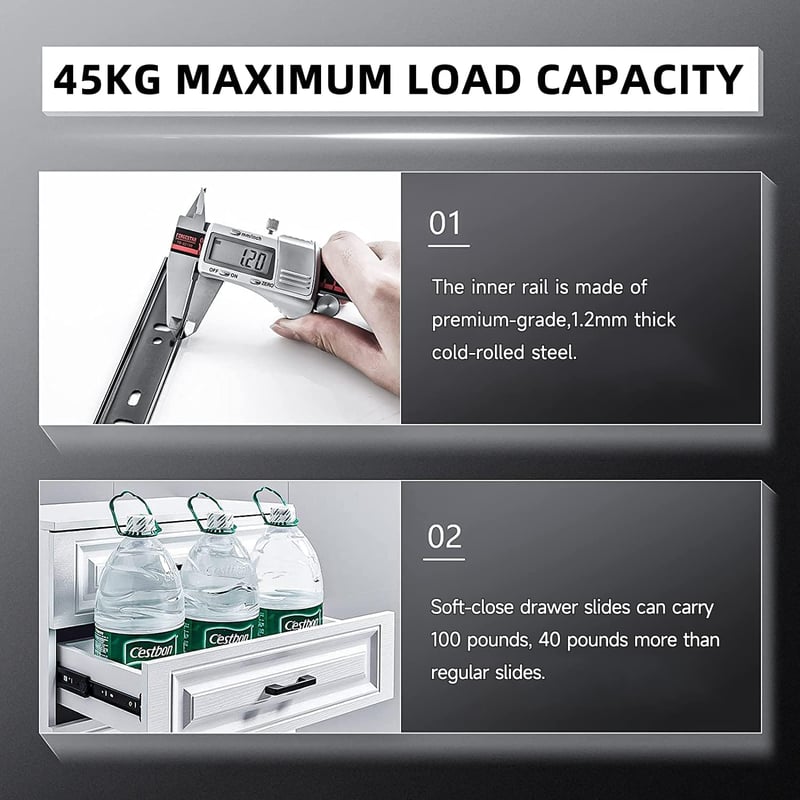 AOLISHENG 5 pár (10 db) 600mm teljes kihúzású szoft záró fiók sín 45kg terhelhetőség
