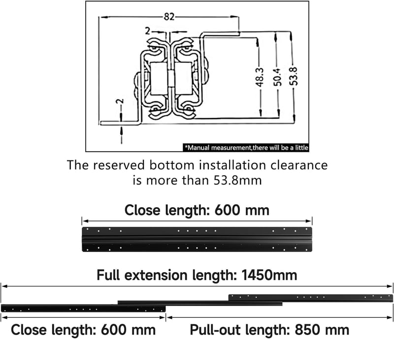 AOLISHENG 600mm Fiók Csúszó Sín Teljes Kihúzás 120kg Teherbírás Golyóscsapágy Fekete 2db