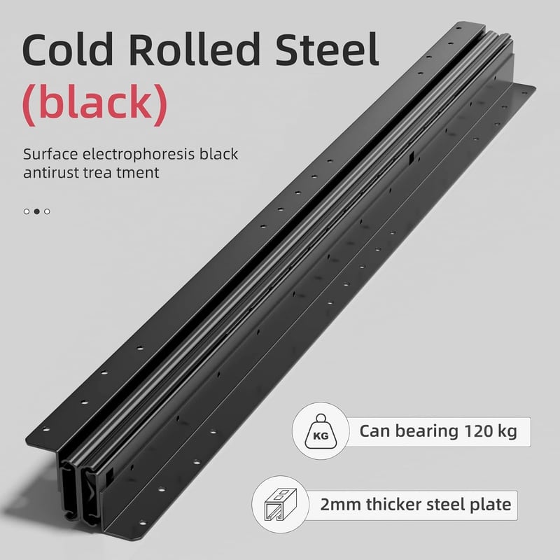 AOLISHENG 600mm Fiók Csúszó Sín Teljes Kihúzás 120kg Teherbírás Golyóscsapágy Fekete 2db