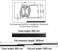 AOLISHENG 800mm Fiók Csúszórendszer 3 Részes Teljes Kihúzás 120kg Teherbírás Golyóscsapágy Fekete 3
