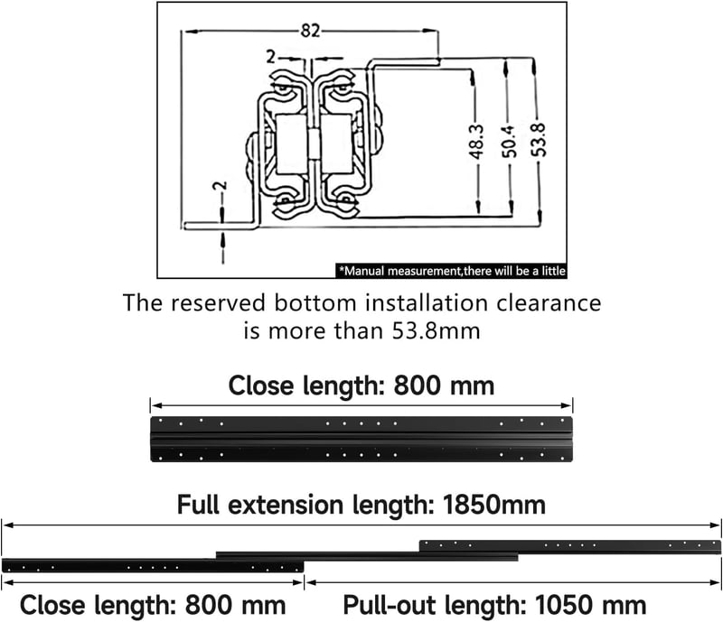 AOLISHENG 800mm Fiók Csúszórendszer 3 Részes Teljes Kihúzás 120kg Teherbírás Golyóscsapágy Fekete