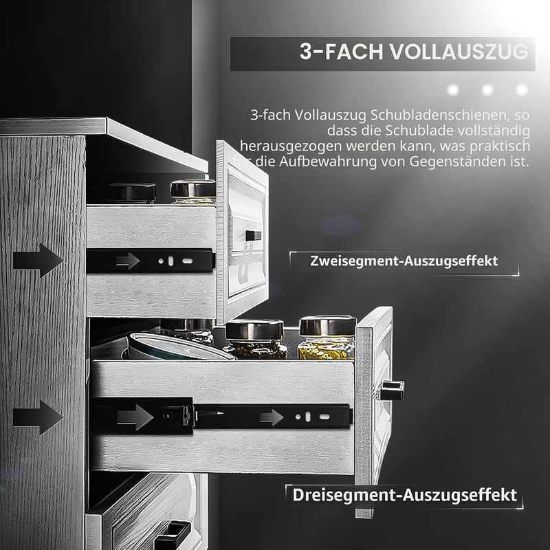 AOLISHENG Fióksín teljes kihúzás 400 mm, fekete, 45 kg teherbírás, erős csúszósín, 1 pár (2 db)