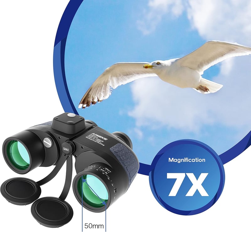 Aomekie 7x50 Katonai Távcső Éjszakai Látással, Távolságmérővel és Iránytűvel - Vízálló BAK4 FMC Optika, Hordtáskával és Pánttal