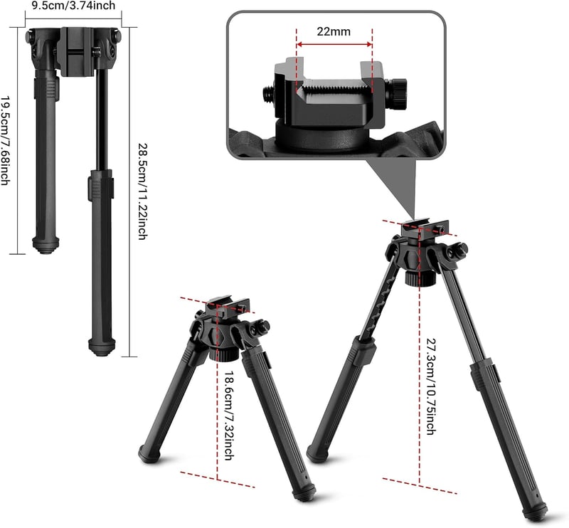 AOMEKIE Állítható Puska Bipodia Picatinny 20-22mm Forgó Támasz 18,6-27,3cm