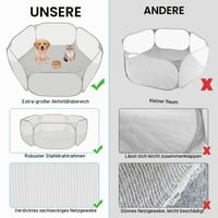 Aomig Prijenosna sklopiva ograda za kućne ljubimce za zečeve, zamorce, hrčke, mačke i pse, s mrežom i patentnim zatvaračem, siva 8