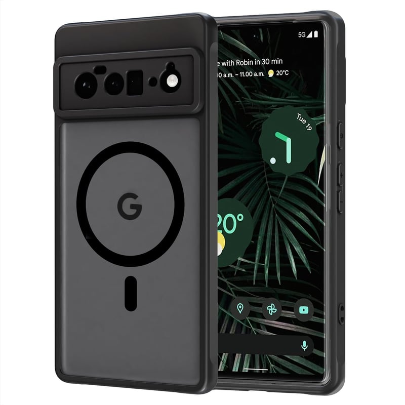 Husă magnetică AOMYKE pentru Google Pixel 6 Pro compatibilă cu MagSafe, spate din policarbonat mat translucid și ramă din TPU, anti-amprente, rezistentă la șocuri, negru