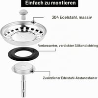 AONAT Sitko do kuchynského drezu 2 ks – Nerezové sitko do odtoku 79–80 mm, náhradný diel, zátka do drezu, zachytávač nečistôt a vlasov 5