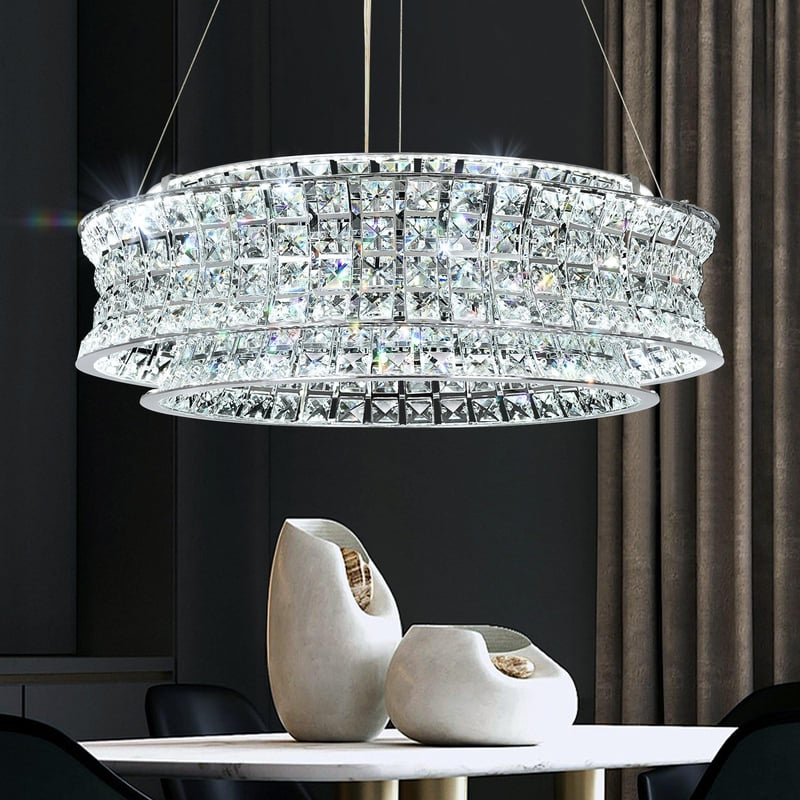 Luxusný krištáľový luster AOOCHOK, moderné chrómové závesné svietidlo s priemerom 50 cm do obývačky, jedálne, spálne a reštaurácie