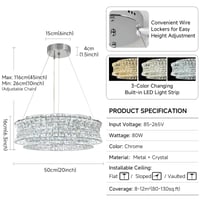 Luxusný krištáľový luster AOOCHOK, moderné chrómové závesné svietidlo s priemerom 50 cm do obývačky, jedálne, spálne a reštaurácie 6