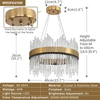AOOCHOK modern arany kristály csillár kerek függőlámpa átmérő 40 cm folyosóra erkélyre teraszra étterembe 7