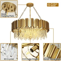 AOOCHOK Modern Kristály Csillár - Arany Kerek Függőlámpa 75cm, 12 E14 Izzós, Szabályozható Fényerő, Nappali, Étkező, Hálószoba 4