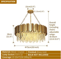 AOOCHOK Modern Kristály Csillár - Arany Kerek Függőlámpa 75cm, 12 E14 Izzós, Szabályozható Fényerő, Nappali, Étkező, Hálószoba 6