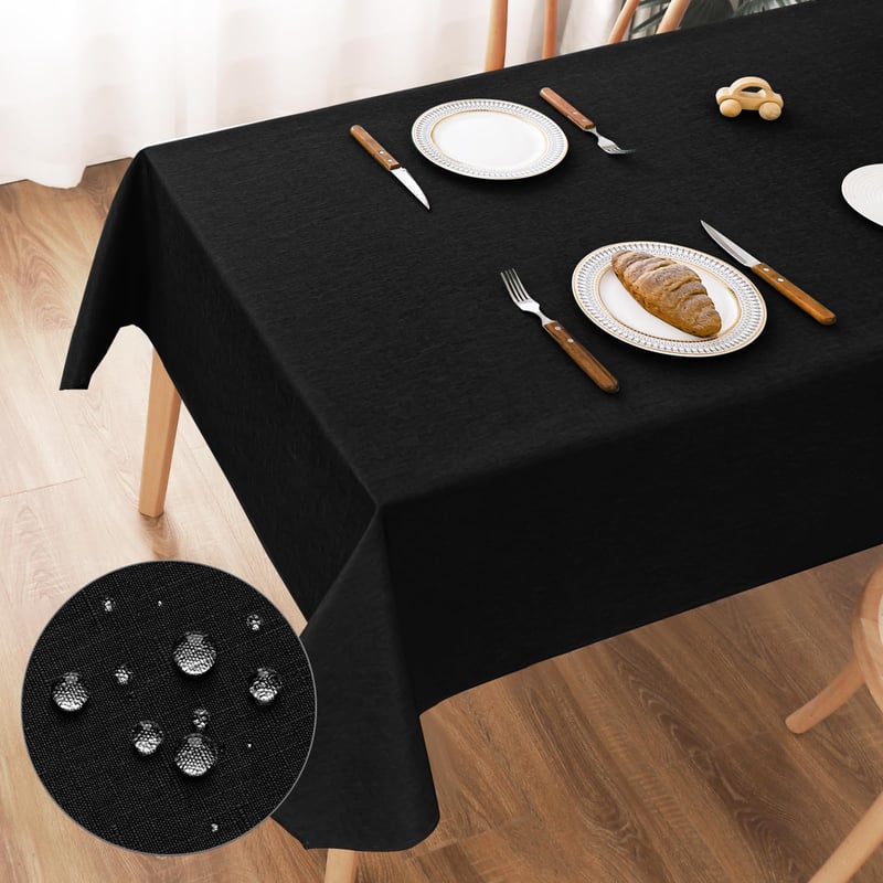 AooHome Perivi stolnjak, crni, 135x180 cm, poliester s efektom lana, vodoodbojan, s lotus efektom, otporan na ogrebotine, za dnevni boravak, blagovaonicu, balkon, vrt