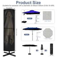 Ochranný kryt na slnečník AOOWU 5 m, nepremokavá plachta na záhradný dáždnik Ø500 cm, UV odolný a vetruvzdorný kryt so zipsom, 260x65/65 cm 3