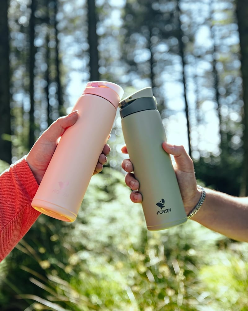 AORIN 500ml rozsdamentes acél termosz, vákuum szigetelt, szorítható, sport és utazáshoz - 500 ml, Beige