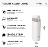 AORIN 500ml rozsdamentes acél termosz, vákuum szigetelt, szorítható, sport és utazáshoz - 500 ml, Beige 3