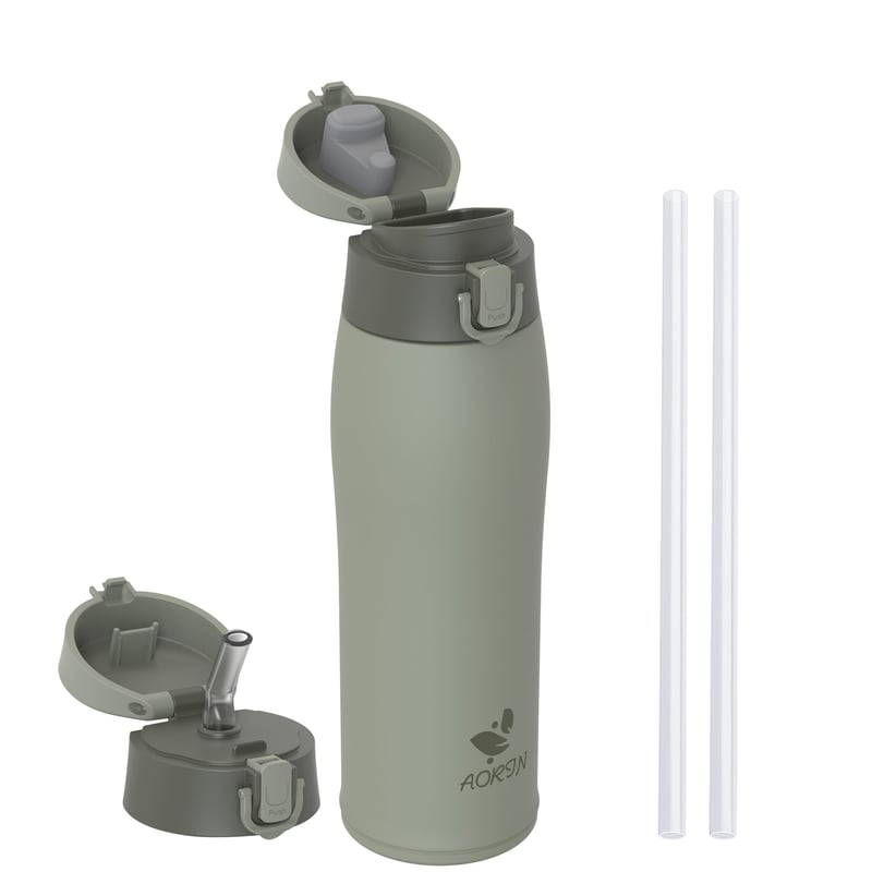 AORIN termo boca od nehrđajućeg čelika 750 ml, s dvostrukim stijenkama, nepropusna, bez BPA, s 2 poklopca, za sport i boravak na otvorenom
