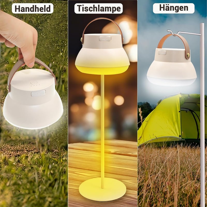 Aosethefrt LED Kemping Lámpa 1000 Lumen 3 Szín USB Töltés Vízálló