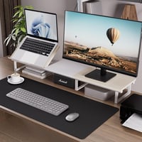 Aothia Dupla Fa Monitorállvány 108 cm, Állítható Magasságú Laptoptartóval, Asztali Rendszerező PC/Laptop/TV/Nyomtató, Fehér-Tölgy 6