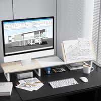 Aothia Dupla Fa Monitorállvány 108 cm, Állítható Magasságú Laptoptartóval, Asztali Rendszerező PC/Laptop/TV/Nyomtató, Fehér-Tölgy 7