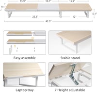 Aothia Dupla Fa Monitorállvány 108 cm, Állítható Magasságú Laptoptartóval, Asztali Rendszerező PC/Laptop/TV/Nyomtató, Fehér-Tölgy 3