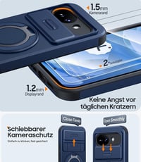 AOUIA Google Pixel 10A tok 360°-os gyűrűs állvánnyal, 2 db edzett üveggel - kék 2