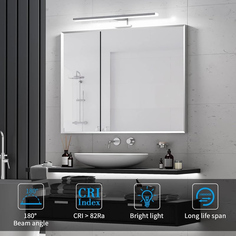 Aourow LED Fürdőszobai Tükörlámpa 40 cm - 10W 820lm Hideg Fehér Világítás IP44 Vízálló Alumínium Fali Lámpa Tükörszekrényhez