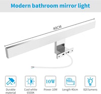 Aourow LED Fürdőszobai Tükörlámpa 40 cm - 10W 820lm Hideg Fehér Világítás IP44 Vízálló Alumínium Fali Lámpa Tükörszekrényhez 2