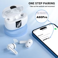 Bezdrôtové slúchadlá AOVOCE Bluetooth 5.3 biele, 4 mikrofóny s potlačením hluku ENC, HiFi stereo, LED displej, 42-hodinová výdrž batérie, dotykové ovládanie, IP6 4