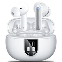 Bezdrôtové slúchadlá AOVOCE Bluetooth 5.3 biele, 4 mikrofóny s potlačením hluku ENC, HiFi stereo, LED displej, 42-hodinová výdrž batérie, dotykové ovládanie, IP6 1