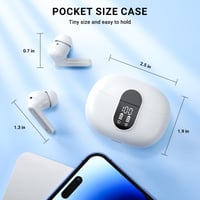 Bezdrôtové slúchadlá AOVOCE Bluetooth 5.3 biele, 4 mikrofóny s potlačením hluku ENC, HiFi stereo, LED displej, 42-hodinová výdrž batérie, dotykové ovládanie, IP6 8