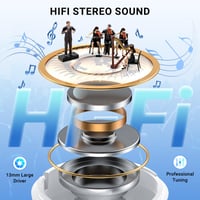 Bezdrôtové slúchadlá AOVOCE Bluetooth 5.3 biele, 4 mikrofóny s potlačením hluku ENC, HiFi stereo, LED displej, 42-hodinová výdrž batérie, dotykové ovládanie, IP6 3