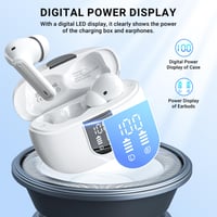 Bezdrôtové slúchadlá AOVOCE Bluetooth 5.3 biele, 4 mikrofóny s potlačením hluku ENC, HiFi stereo, LED displej, 42-hodinová výdrž batérie, dotykové ovládanie, IP6 9