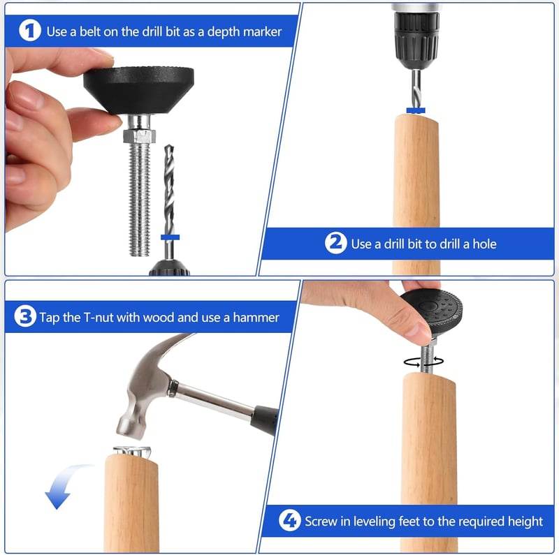 Aoyfuwell 4 db M10x50 mm állítható bútor láb csavarmenetes anya nélkül
