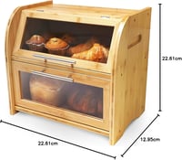 Apace Living Bamboo Kenyértartó - Nagy Méretű 90L Tárolódoboz 2 Polccal és Betekintő Ablakkal, Természetes Bambusz, 40x26x37 cm 9