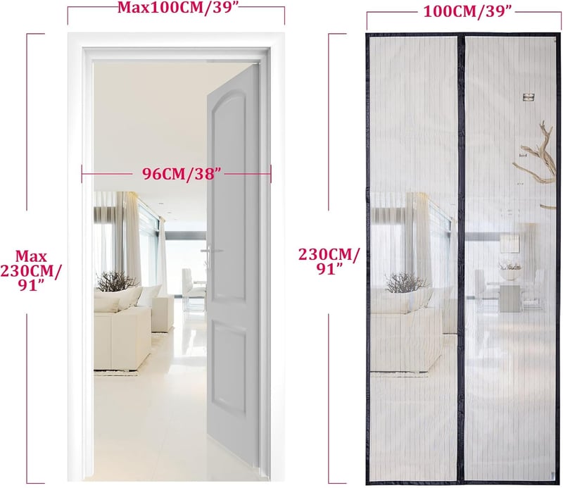 Apalus Mágneses Szúnyogháló Ajtóra 100x230cm - Ragasztható Rovarháló Erkély és Terasz Ajtóhoz