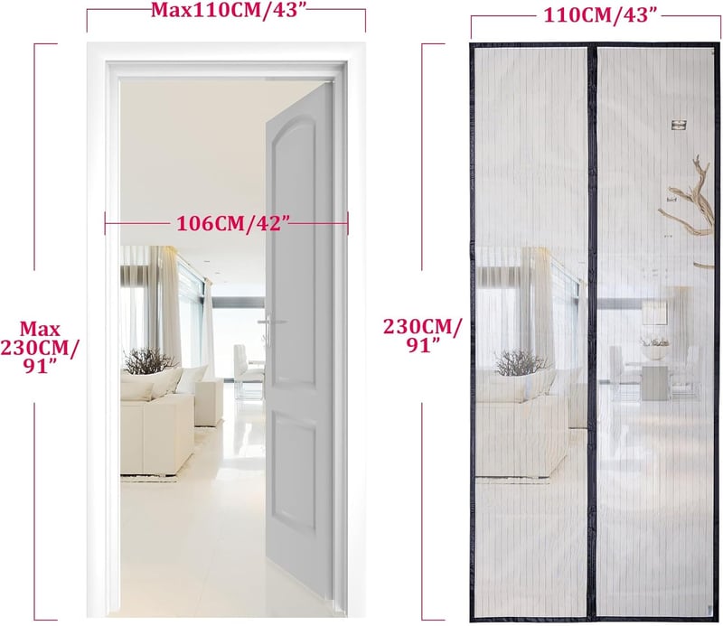 Apalus Mágneses Szúnyogháló Ajtóra 110x230cm - Fekete Rovarháló Erkély Terasz Pince Ajtókhoz Ragasztóval Fúrás Nélkül