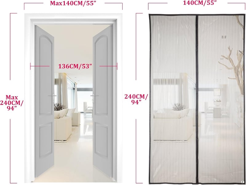 Apalus Mágneses Szúnyogháló Ajtóra 140x240cm Fekete - Rovarháló Erkély Terasz Pince Ajtókhoz Ragasztóval Fúrás Nélkül