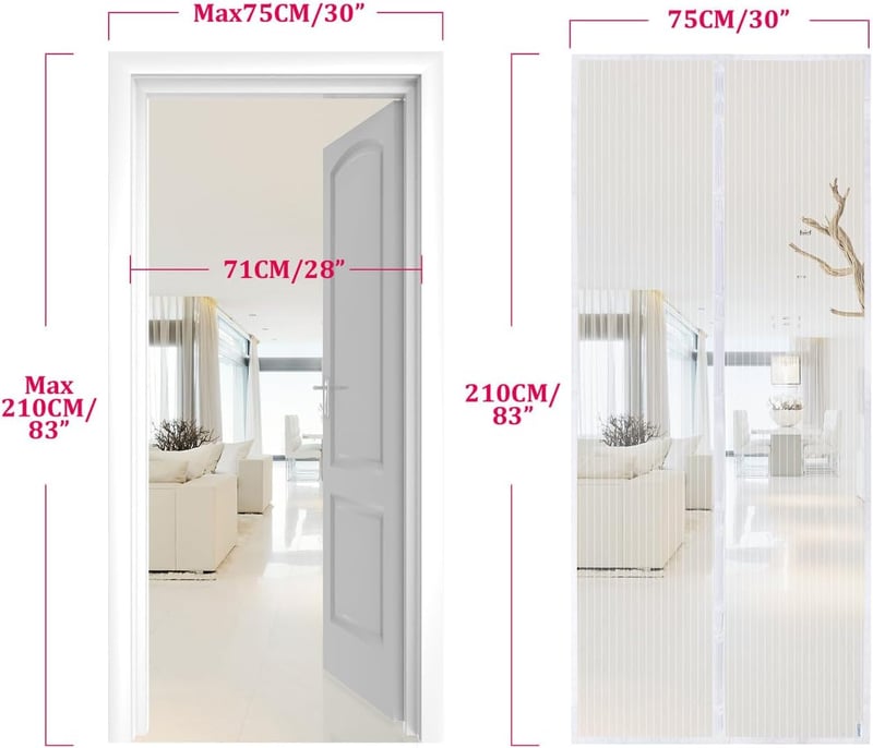 Apalus Mágneses Szúnyogháló Ajtóra 75x210cm Fehér Ragasztós Rögzítés - 75 x 210 cm, White