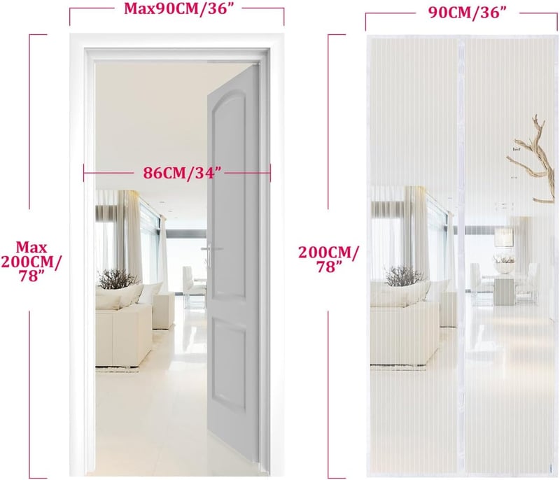 Apalus Mágneses Szúnyogháló Ajtóra 90x200cm Fehér - Ragasztós Rögzítés